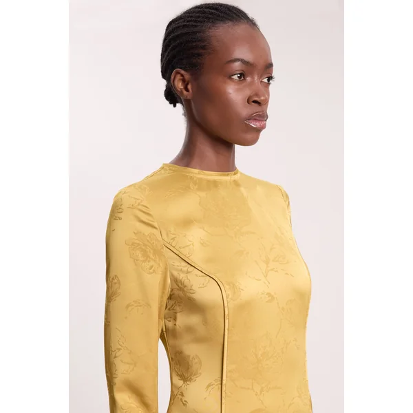 Robe Maxi Tissée À Manches Longues En Jacquard Et Ourlet Mouchoir