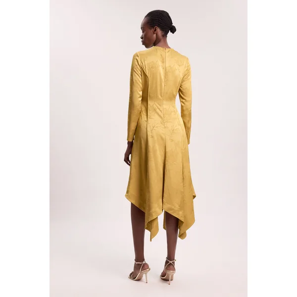 Robe Maxi Tissée À Manches Longues En Jacquard Et Ourlet Mouchoir