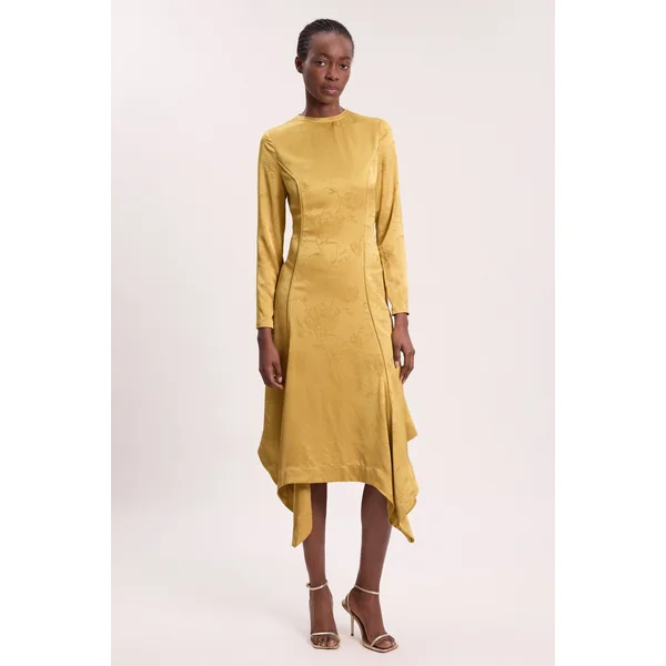 Robe Maxi Tissée À Manches Longues En Jacquard Et Ourlet Mouchoir
