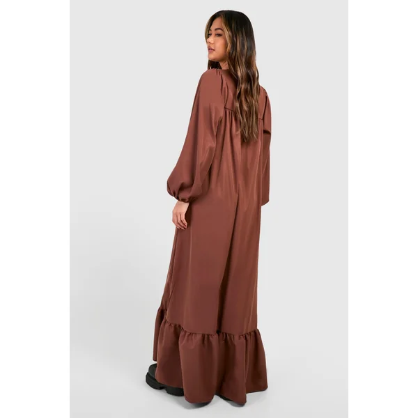 Robe Maxi Trapèze à Manches Blouson en Popeline