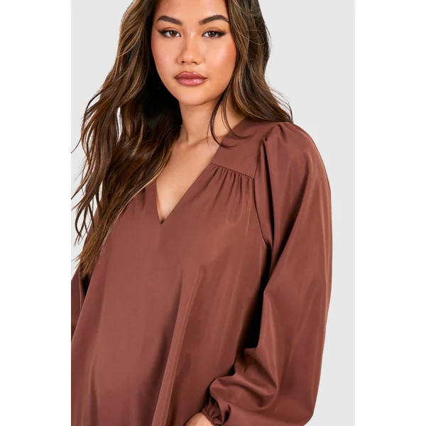 Robe Maxi Trapèze à Manches Blouson en Popeline