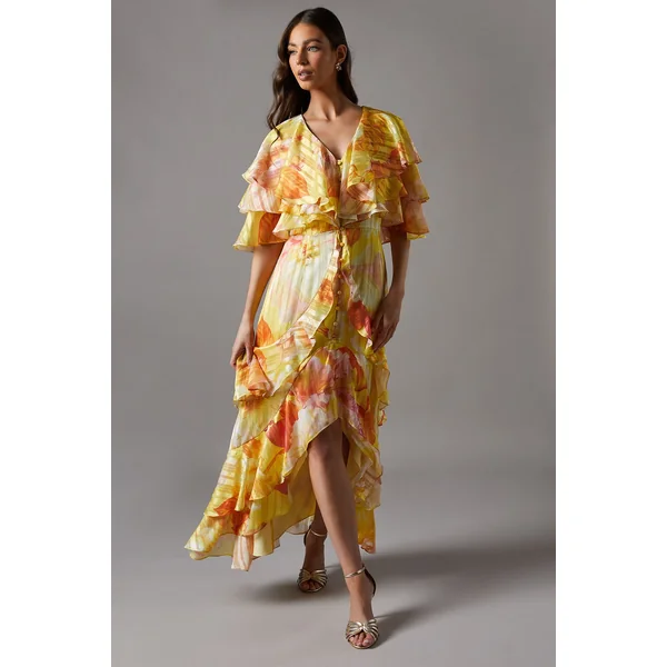 Robe Maxi à Volants Imprimée Dévorée