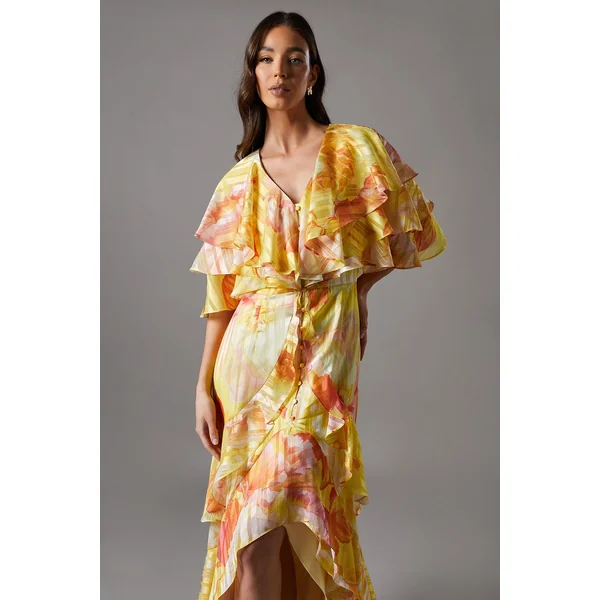 Robe Maxi à Volants Imprimée Dévorée