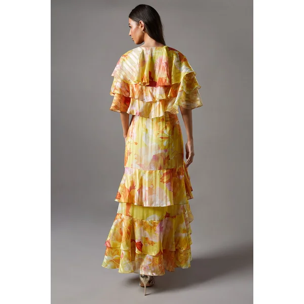 Robe Maxi à Volants Imprimée Dévorée