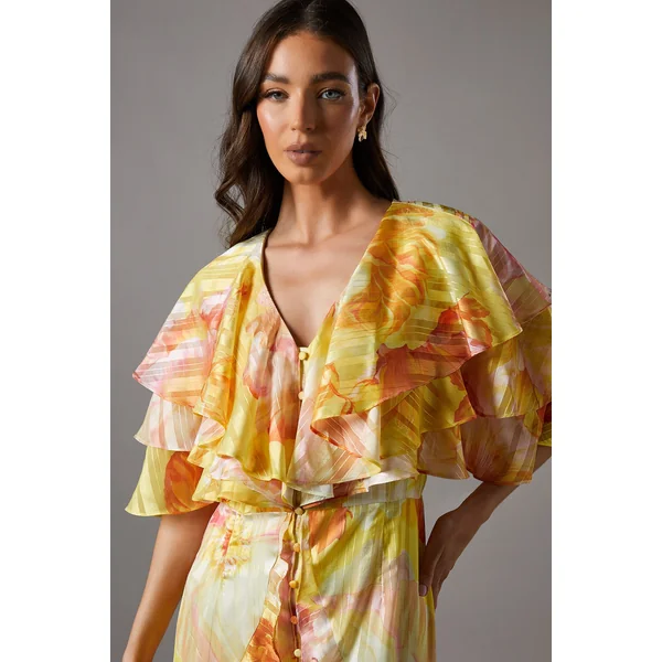 Robe Maxi à Volants Imprimée Dévorée