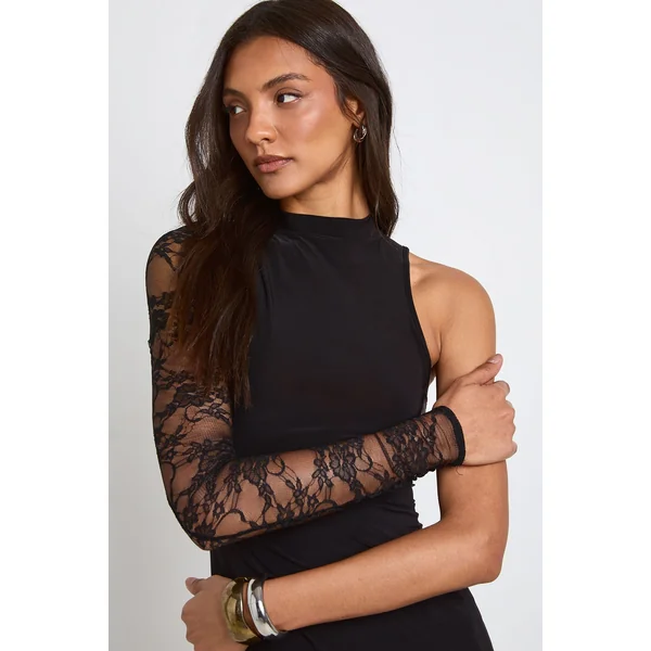 Robe Midaxi Asymétrique En Dentelle À Une Épaule Pour Grandes Tailles