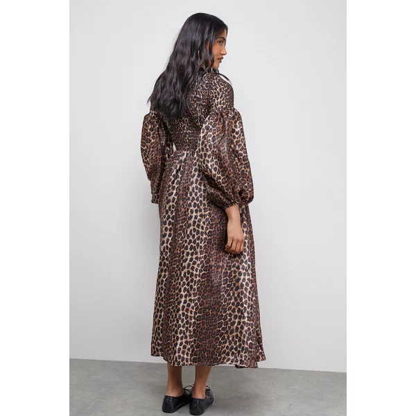 Robe Midaxi Froncée en Organza Texturé