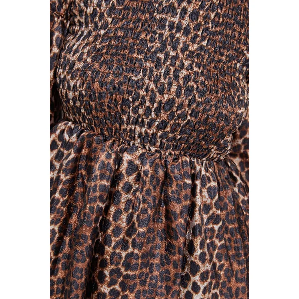 Robe Midaxi Froncée en Organza Texturé