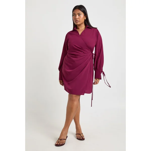 Robe Midaxi Grande Taille Portefeuille Tissée avec Lien