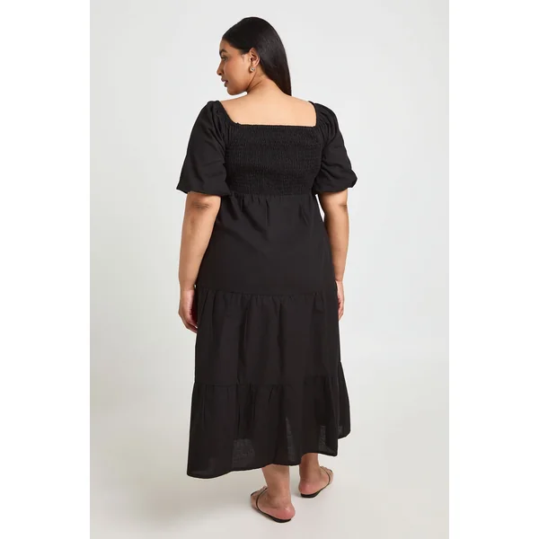 Robe Midaxi Grande Taille À Volants Étagés Et Manches Volumineuses Effet Lin