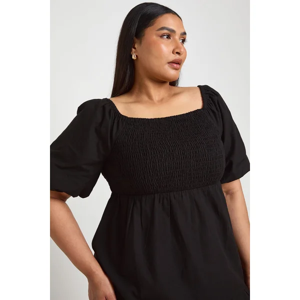 Robe Midaxi Grande Taille À Volants Étagés Et Manches Volumineuses Effet Lin