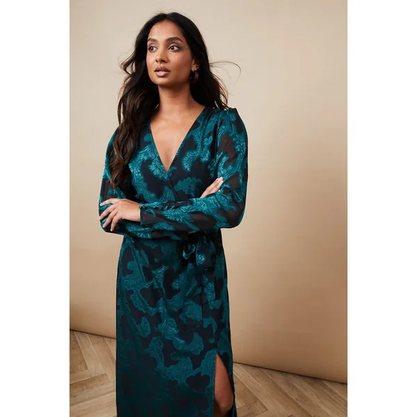 Robe Midaxi Portefeuille en Mousseline Jacquard