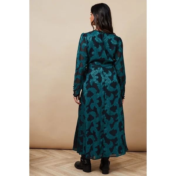 Robe Midaxi Portefeuille en Mousseline Jacquard