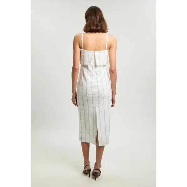 Robe Midi Ajustée Bandeau À Rayures Fines Texturées