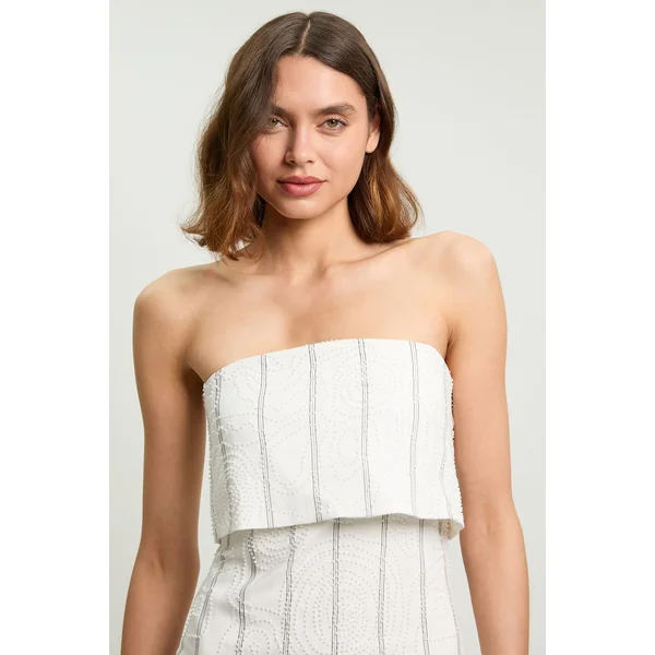 Robe Midi Ajustée Bandeau À Rayures Fines Texturées