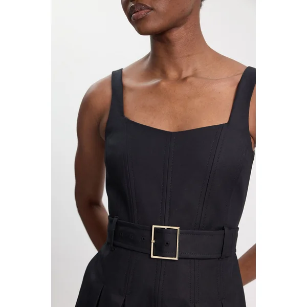 Robe Midi Ajustée En Coton Premium Avec Ceinture À Boucle Petite