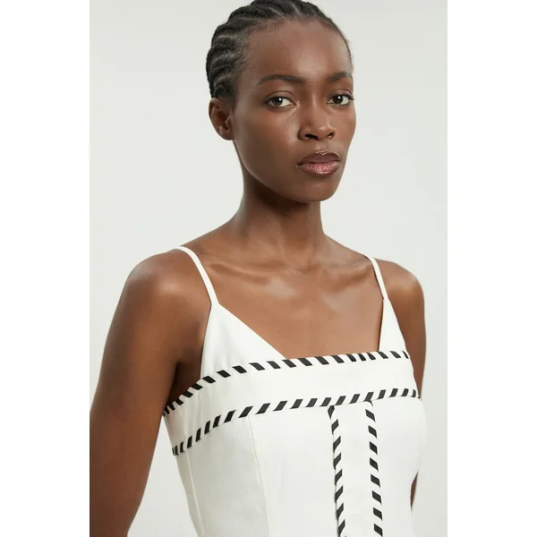 Robe Midi Ajustée En Mélange De Lin Avec Surpiqûres Contrastées Petite