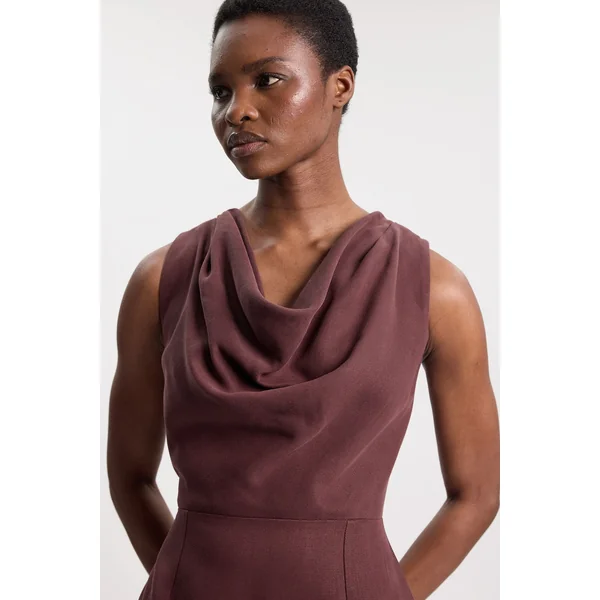 Robe Midi Ajustée En Mélange Tencel Avec Col Drapé