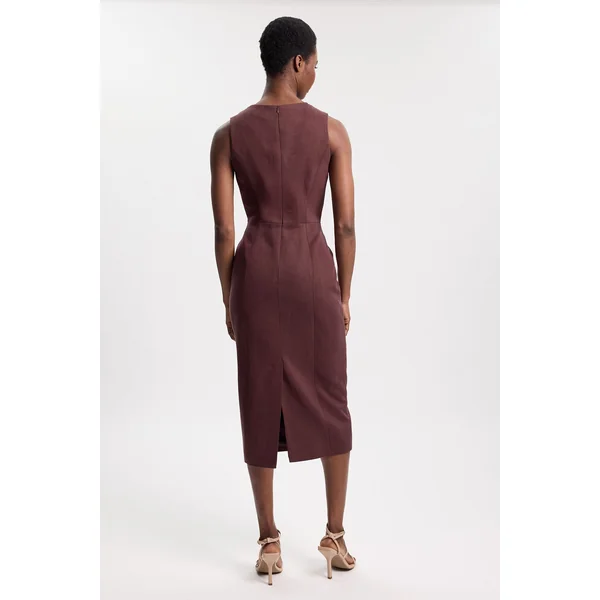 Robe Midi Ajustée En Mélange Tencel Avec Col Drapé