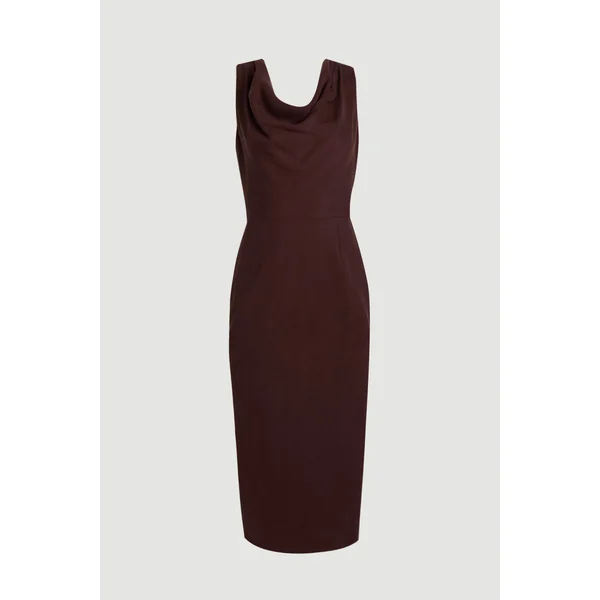 Robe Midi Ajustée En Mélange Tencel Avec Col Drapé