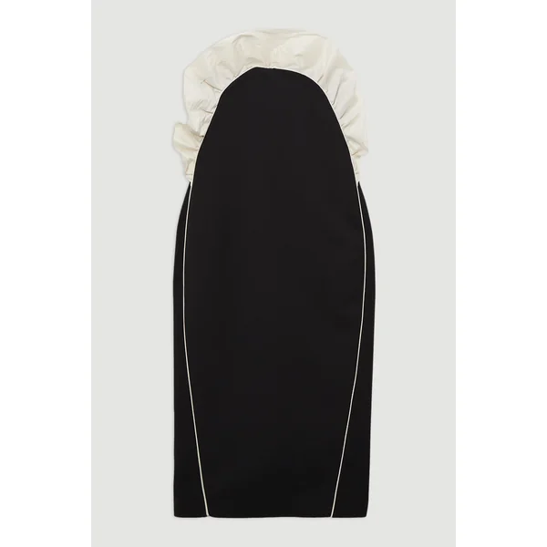 Robe midi ajustée à bandeau en taffetas stretch compact ornée de volants