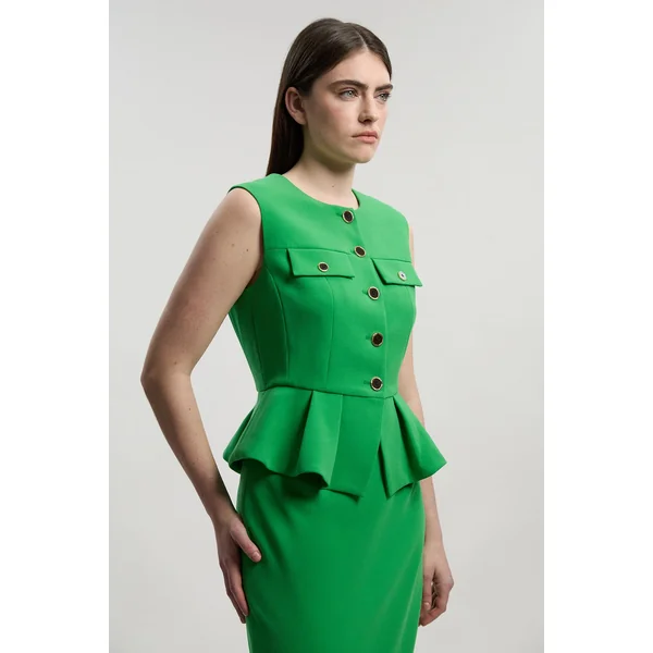 Robe Midi Ajustée À Basque En Tissu Stretch Compact