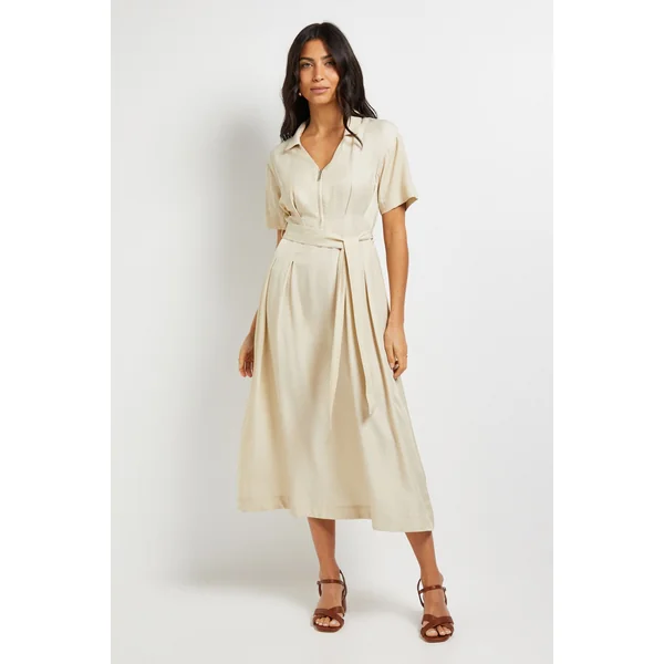 Robe Midi Ceinturée à Zip Style Denim