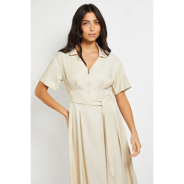 Robe Midi Ceinturée à Zip Style Denim