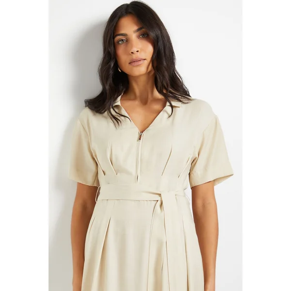 Robe Midi Ceinturée à Zip Style Denim