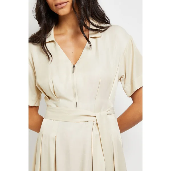 Robe Midi Ceinturée à Zip Style Denim