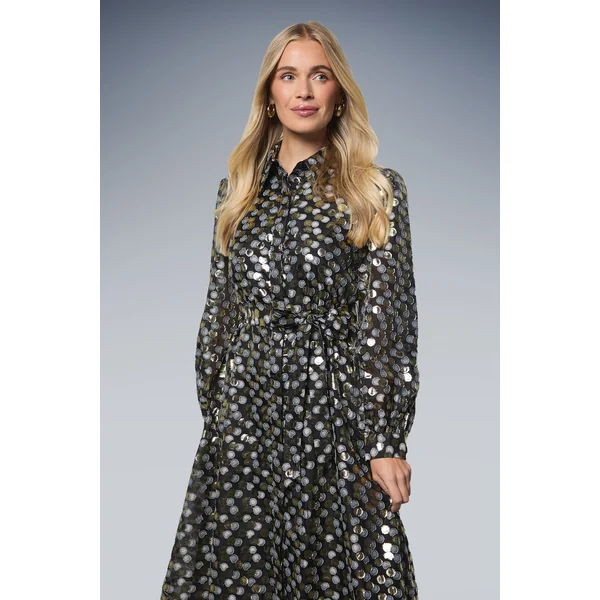 Robe Midi Chemise Organza à Pois Paillettes Petite Taille