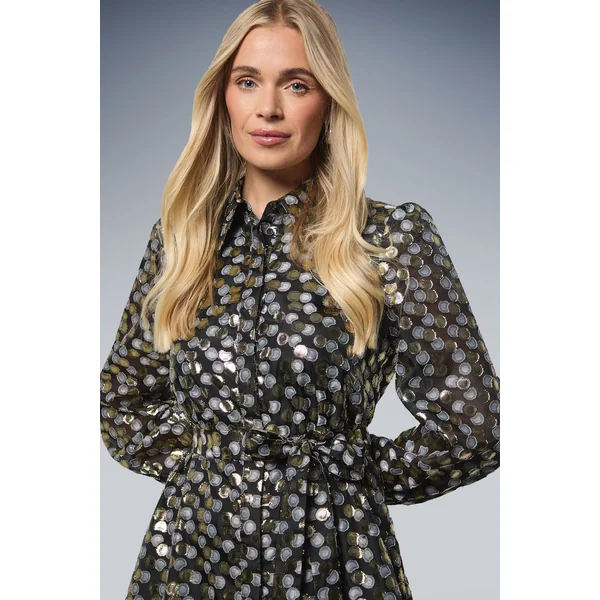 Robe Midi Chemise Organza à Pois Paillettes Petite Taille