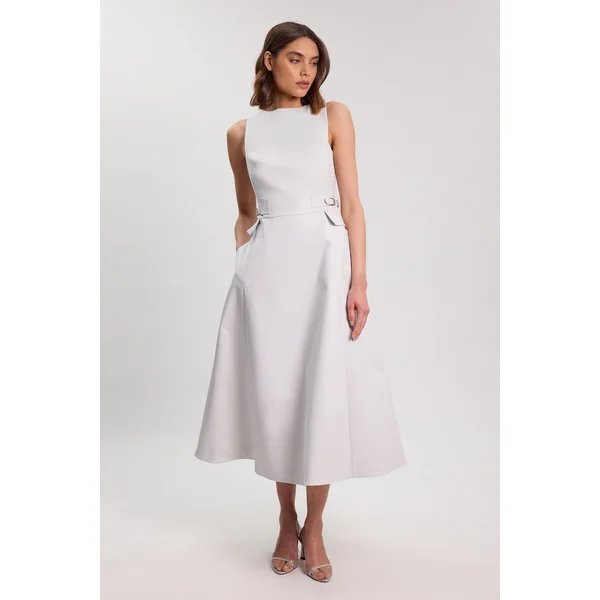 Robe Midi Cintrée En Coton Premium Avec Ceinture À Boucle