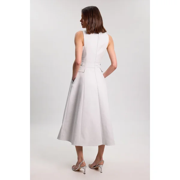 Robe Midi Cintrée En Coton Premium Avec Ceinture À Boucle