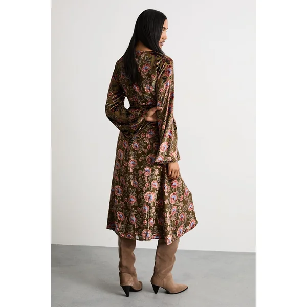 Robe Midi Cintrée à Décolleté Plongeant en Dévoré
