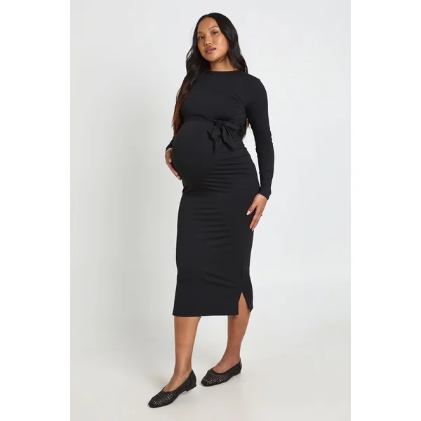 Robe Midi De Maternité Avec Taille Nouée