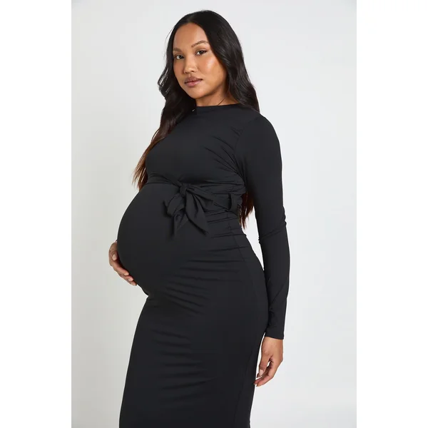 Robe Midi De Maternité Avec Taille Nouée