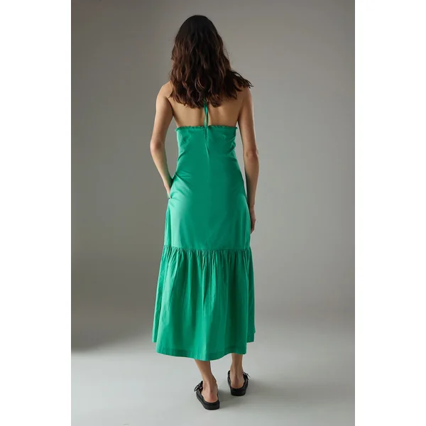 Robe Midi d'Été à Taille Basse en Popeline avec Finitions Crochet