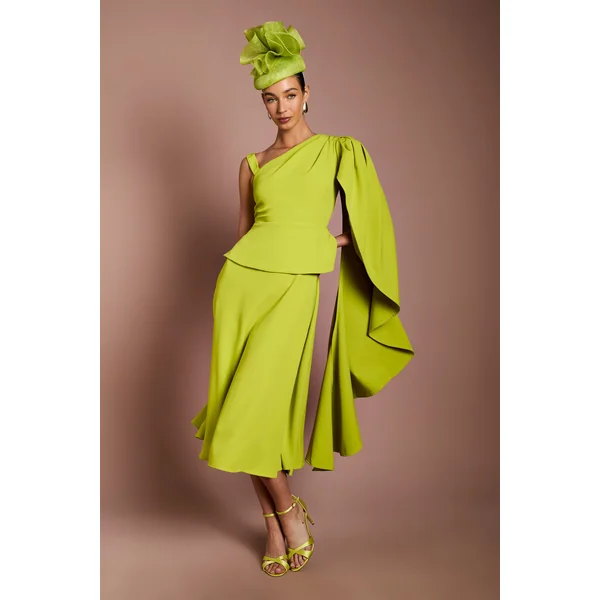 Robe Midi En Crêpe Lisa Tan À Cape Asymétrique