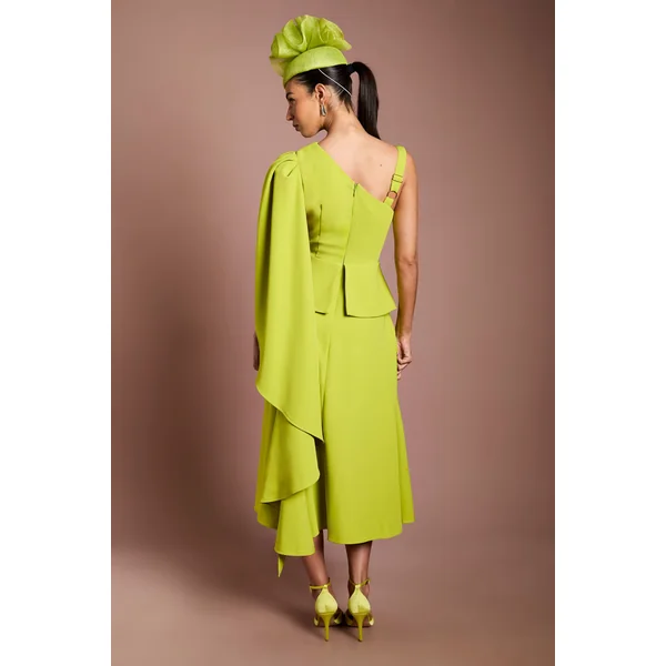 Robe Midi En Crêpe Lisa Tan À Cape Asymétrique