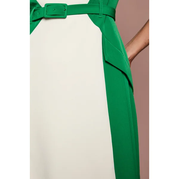 Robe Midi En Crêpe À Blocs De Couleur Et Encolure Bardot