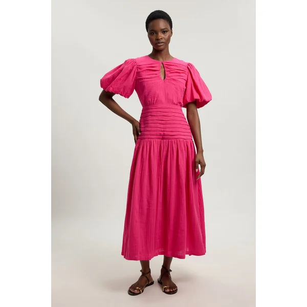 Robe Midi En Double Tissu À Manches Ballon