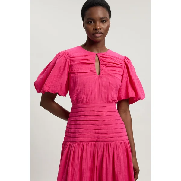 Robe Midi En Double Tissu À Manches Ballon