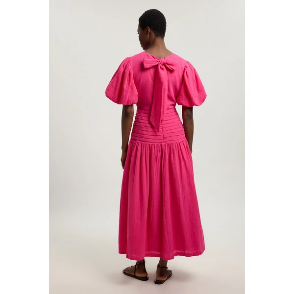 Robe Midi En Double Tissu À Manches Ballon