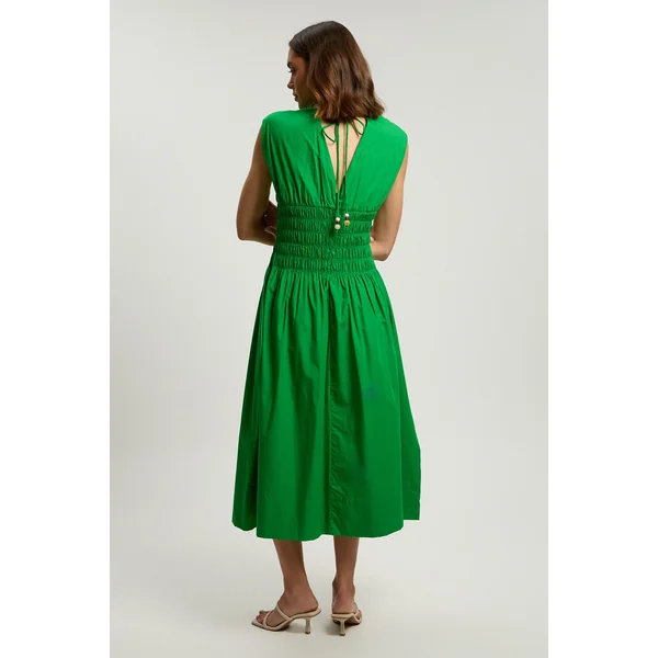 Robe Midi En Popeline De Coton Avec Taille Froncée