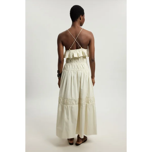 Robe Midi En Popeline De Coton À Col Licou Avec Volants Frontaux