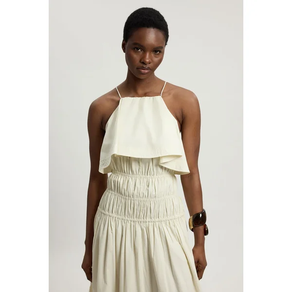 Robe Midi En Popeline De Coton À Col Licou Avec Volants Frontaux