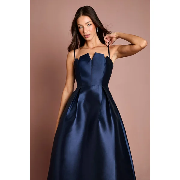 Robe Midi en Sergé avec Détail d'Encolure Crantée