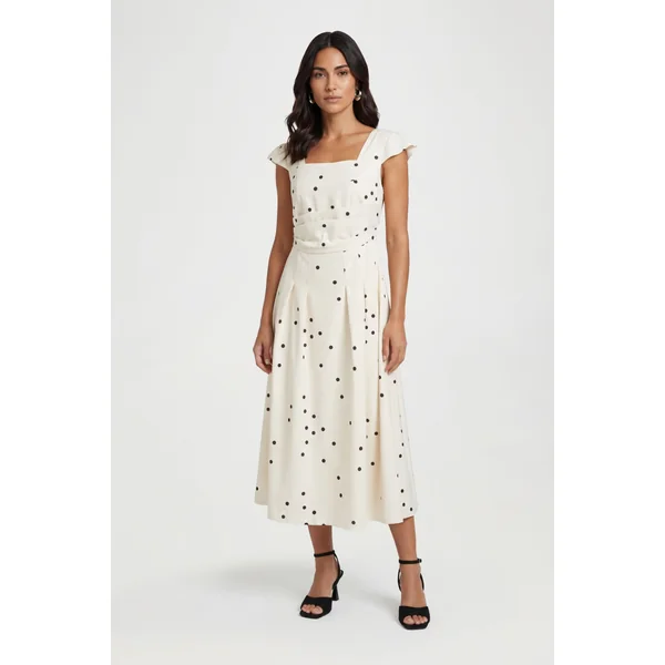 Robe Midi En Twill Ottoman À Pois