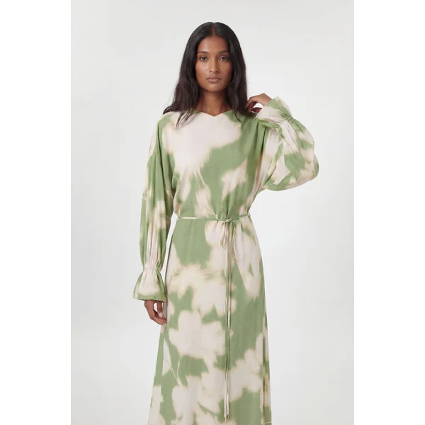 Robe Midi En Viscose Tissée Imprimée À Col Drapé